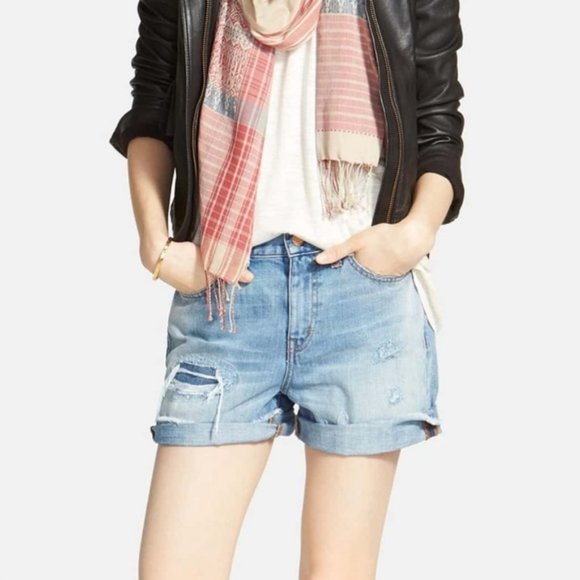 MADEWELL Rip & Repair Denim Boyfriend Distressed Shorts